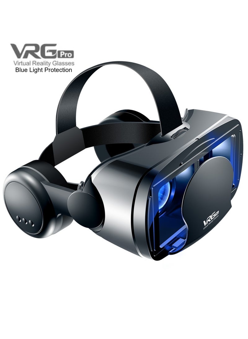 VRG VR Goggles VRG Pro 3D Virtual Reality VR Glasses + Hi-Fi Headphones Version, Blue Light Protection for TV, Movies & Video Games Compatible with iOS & Android Smartphone Within 5-7inch Screen Phone Eye Protected Soft & Comfortable Adjustable Distance Big Screen/ 3D Effect + Immersion /Full-Screen Vision, Full Screen, No Borders/ Immersive Games - Image 1